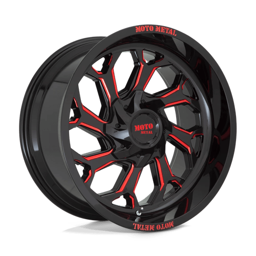 Moto Metal MO999 Gloss Black Milled With Red Tint 20x10 -18 8x170mm 125.1mm - WheelWiz