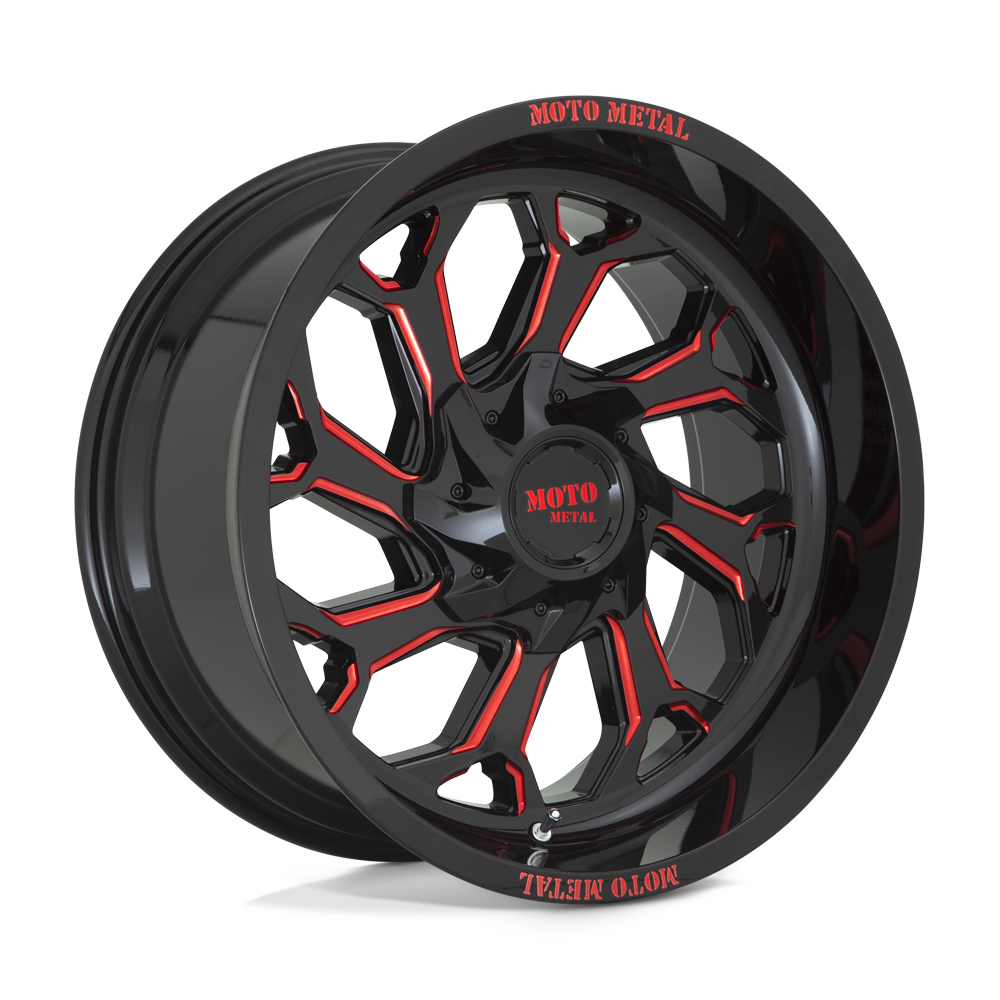 Moto Metal MO999 Gloss Black Milled With Red Tint 22x12 -44 5x127|5x139.7mm 78.1mm - WheelWiz