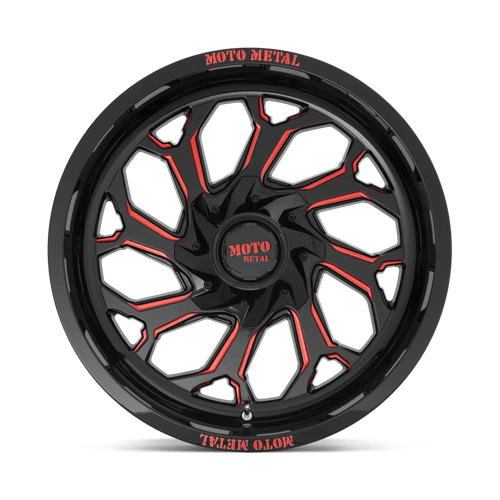 Moto Metal MO999 Gloss Black Milled W/ Red Tint 20x10 -18 8x165.1mm 125.1mm - Wheelwiz