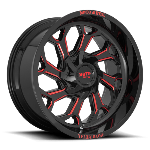Moto Metal MO999 Gloss Black Milled W/ Red Tint 20x10 -18 6x135|6x139.7mm 106.1mm - Wheelwiz