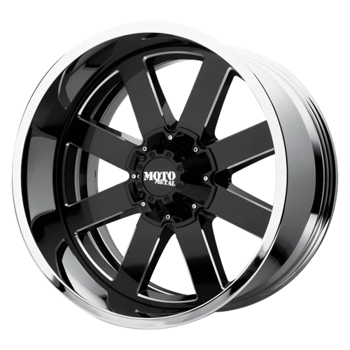 Moto Metal MO200 Gloss Black Milled Center Chrome Lip 22x10 -18 8x170mm 125.1mm - WheelWiz