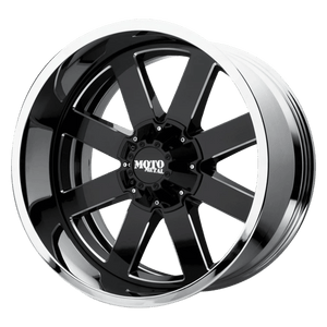 Moto Metal MO200 Gloss Black Milled Center Chrome Lip 20x12 -44 6x135mm 87.1mm - WheelWiz