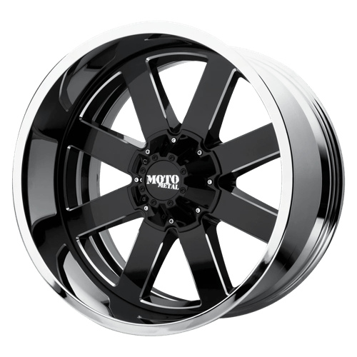 Moto Metal MO200 Gloss Black Mill W/ Chrome Lip 22x12 -44 5x127|5x139.7mm 78.1mm - Wheelwiz