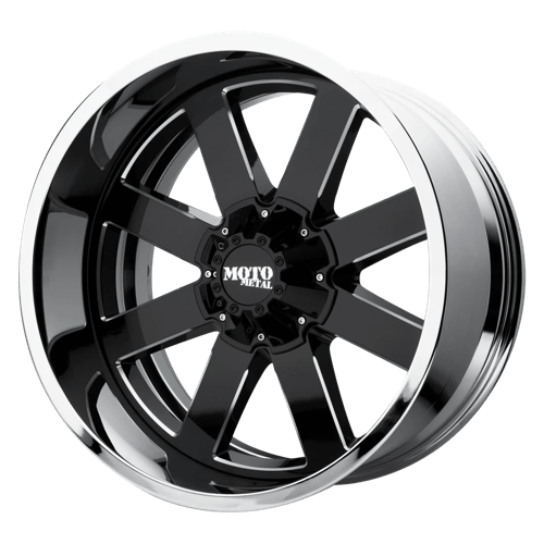 Moto Metal MO200 Gloss Black Mill W/ Chrome Lip 22x10 -18 8x165.1mm 125.1mm - Wheelwiz