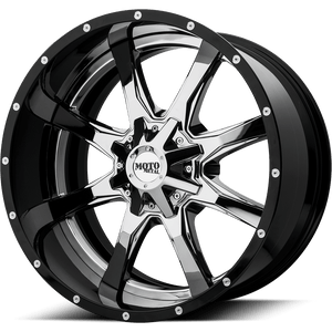 Moto Metal MO201 Chrome Center Gloss Black Milled Lip 22x12 -44 6x135|6x139.7mm 106.1mm - WheelWiz