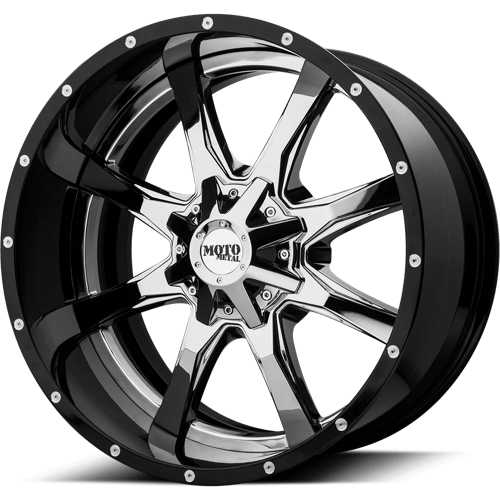 Moto Metal MO201 Chrome Center Gloss Black Milled Lip 22x12 -44 8x165.1mm 125.1mm - WheelWiz