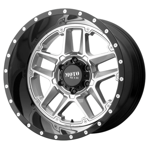 Moto Metal MO987 SENTRY Gloss Silver W/ Gloss Black Lp 20x12 -44 6x139.7mm 106.1mm - Wheelwiz