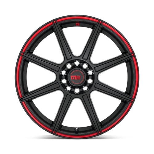 Motegi MR142 CS8 Satin Black W/ Red Stripe 18x8 +35 5x114.3|5x120mm 74.1mm - Wheelwiz