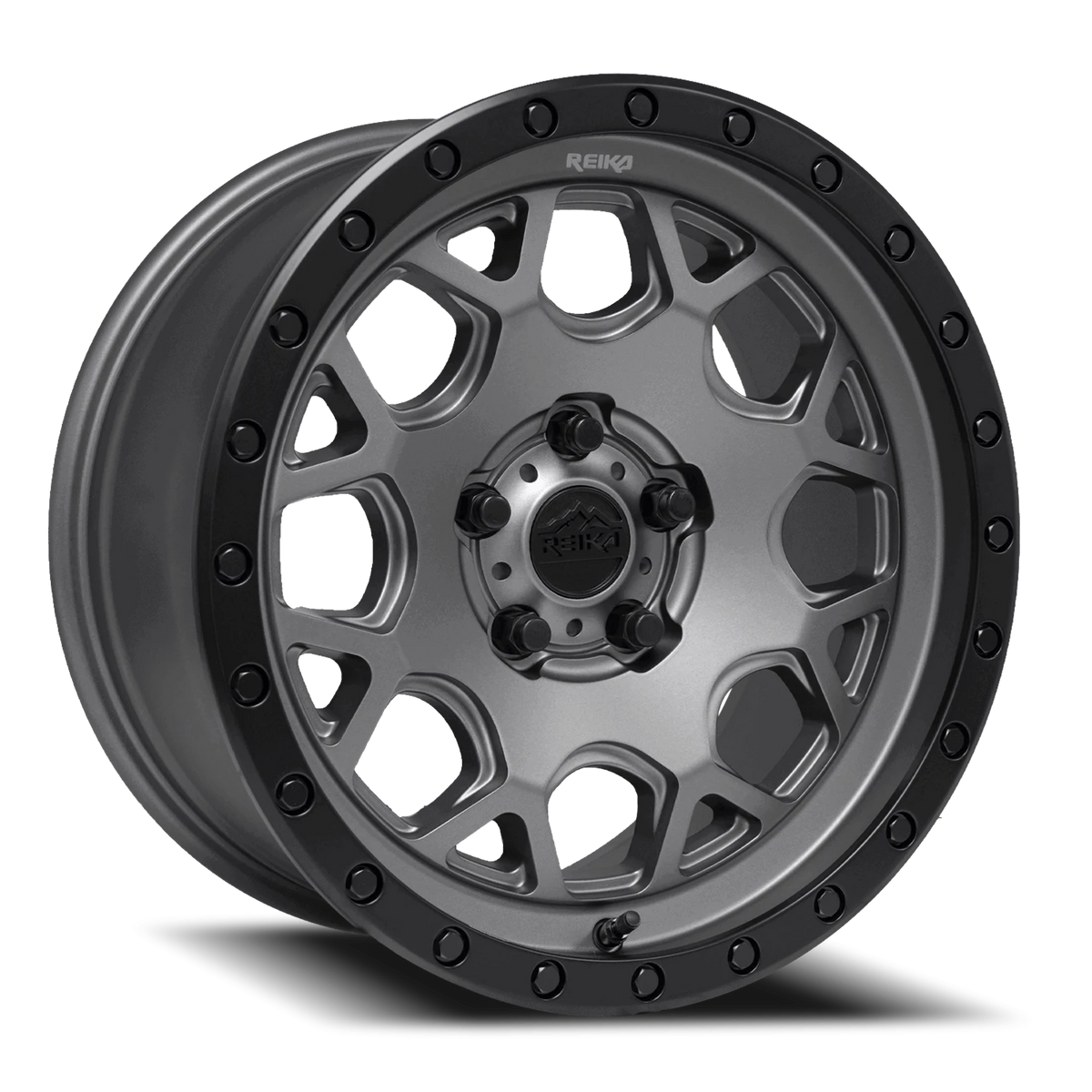 Reika R45 Gunmetal Grey / Satin Black Ring 17x8 +20 5x108mm 63.4mm - Wheelwiz
