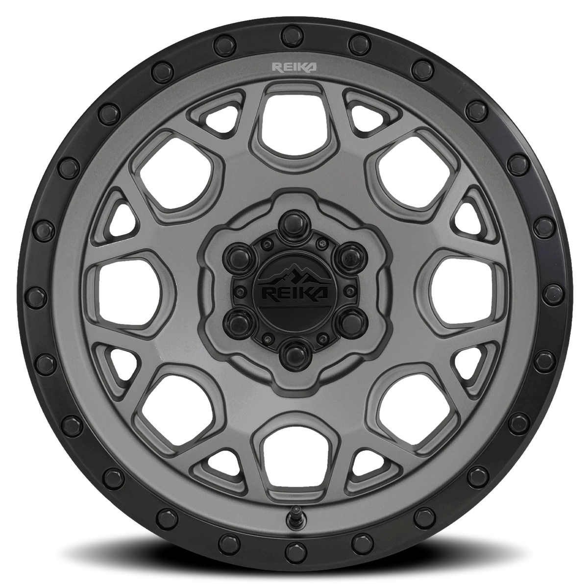 Reika R45 Gunmetal Grey / Satin Black Ring 17x9 -12 6x139.7mm 106.1mm - Wheelwiz