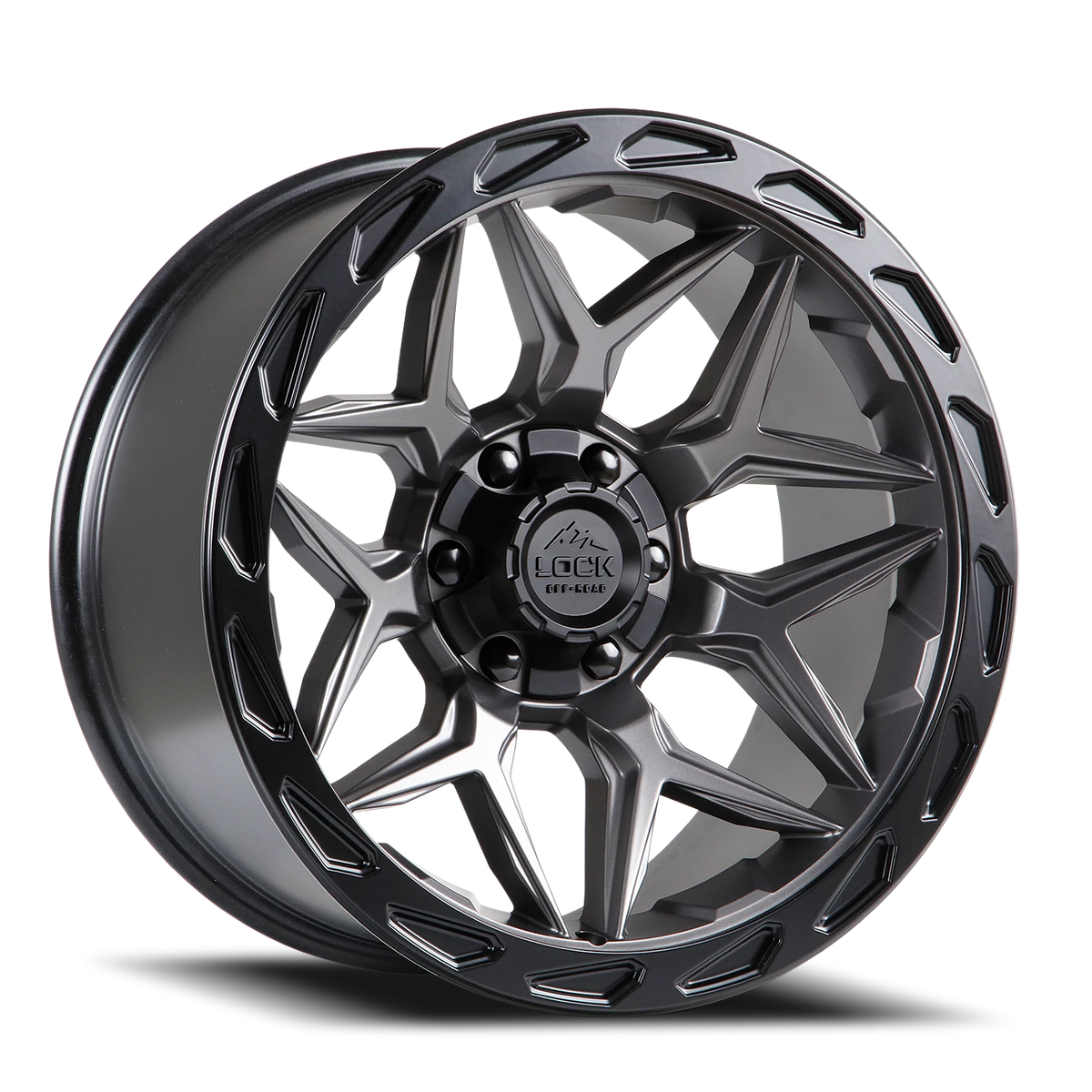 Lock Offroad Matrix Matte Grey W/ Matte Black Ring 22x10 -18 8x180mm 124.3mm
