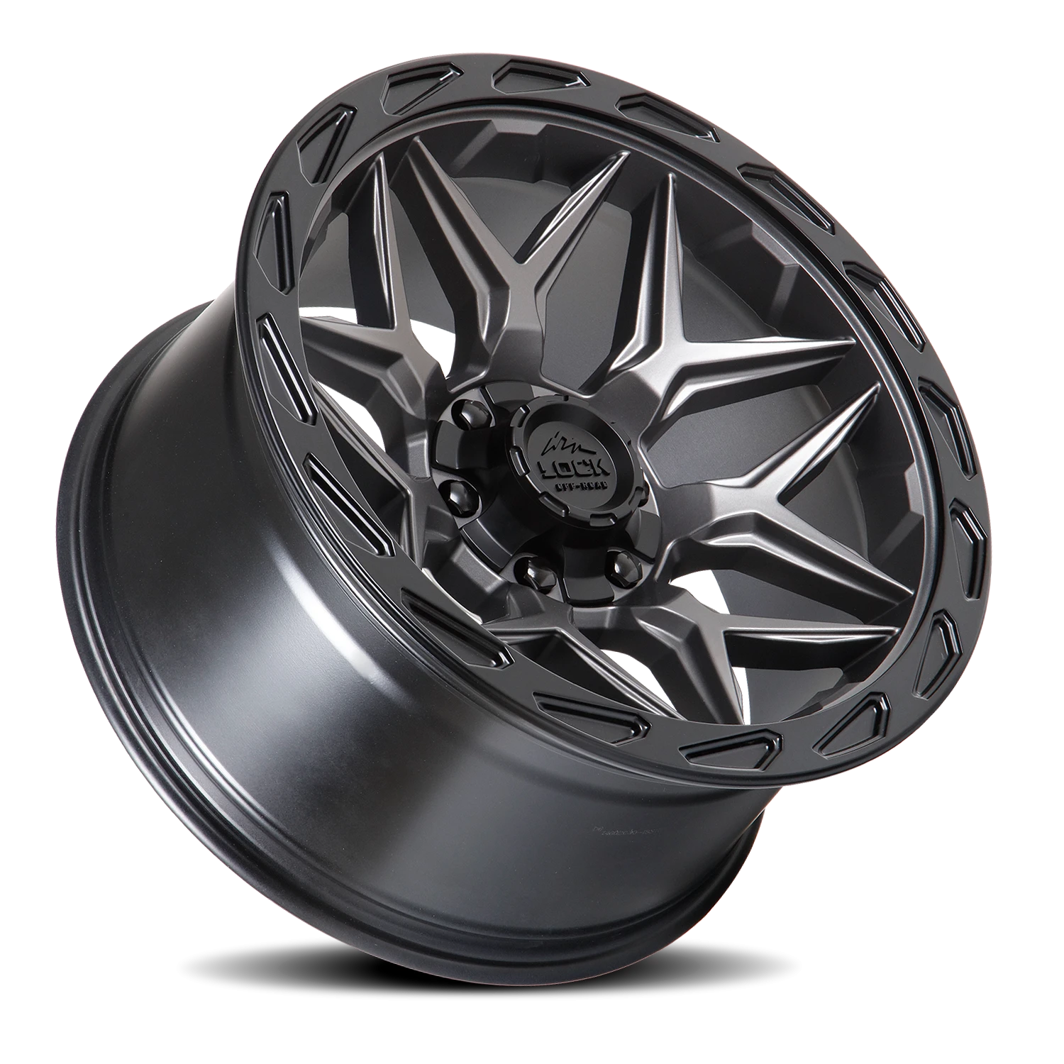 Lock Offroad Matrix Matte Grey W/ Matte Black Ring 22x10 -18 8x180mm 124.3mm - Wheelwiz