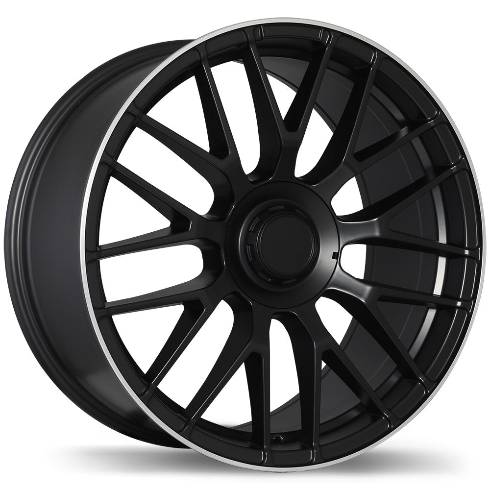 Replika R183 Matte Black with Machined Lip 19x8.5 +35 5x112mm 66.5mm - Wheelwiz
