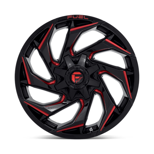 Fuel Offroad D755 REACTION Gloss Black Milled W/ Red Tint 20x9 +20 8x180mm 124.2mm - Wheelwiz