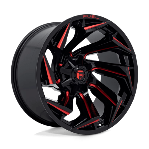 Fuel Offroad D755 REACTION Gloss Black Milled W/ Red Tint 22x12 -44 8x180mm 124.2mm - Wheelwiz