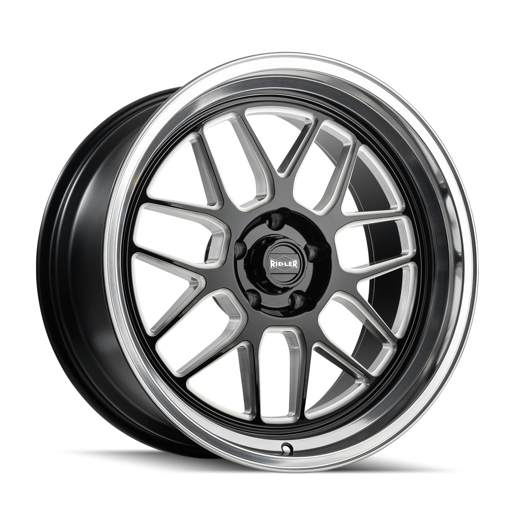 Ridler 611 Gloss black/milled with diamond cut lip 18x8 0 5x114.3mm 83.82mm