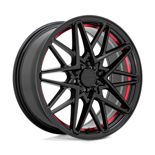 Ruff CLUTCH Gloss Black W/ Mach Red Lip 18x8 +38 5x108|5x114.3mm 72.1mm - Wheelwiz