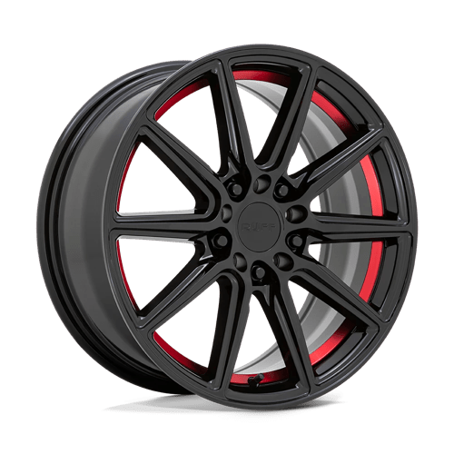 Ruff THROTTLE Gloss Black W/ Mach Red Lip 18x8 +38 5x108|5x114.3mm 72.1mm - Wheelwiz