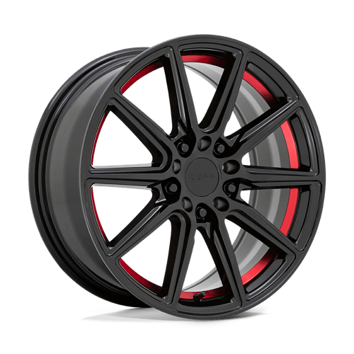 Ruff THROTTLE Gloss Black W/ Mach Red Lip 18x8 +38 5x100|5x114.3mm 72.1mm - Wheelwiz