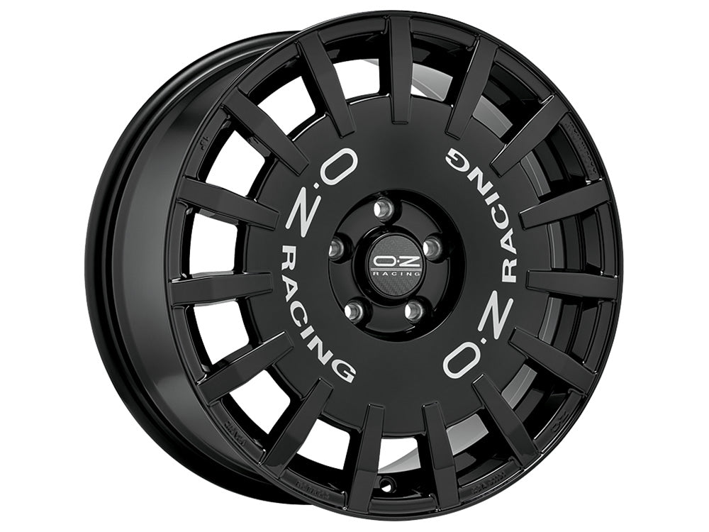OZ Racing RALLY RACING GLOSS BLACK SILVER LETTERING 17x7 +37 4x100mm 68mm - Wheelwiz