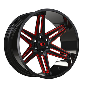 Vision Wheels 363 RAZOR Gloss Black Milled Spoke with Red Tint 22x10 -19 5x139.7mm 108mm