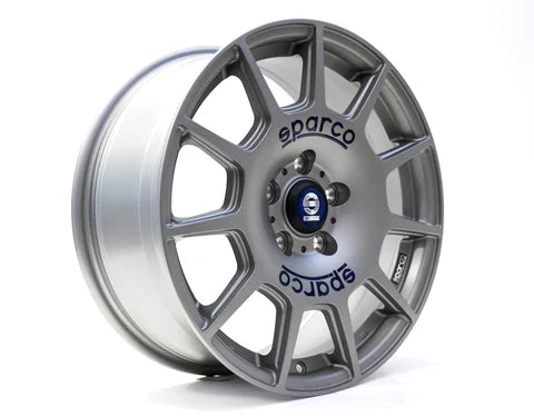 SPARCO TERRA 17x7.5 +45 5x112 73.1 MATTE SILVER TECH BLUE LETTERING