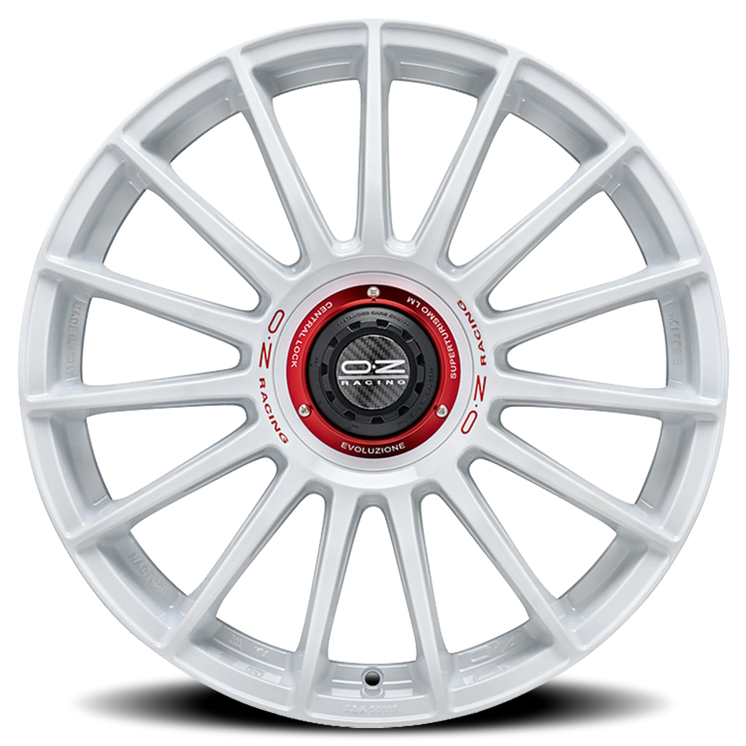OZ Racing Superturismo Evoluzione  WRC Gloss Race White W/ Red Lettering 19x8.5 +45 5x108mm 75mm - Wheelwiz