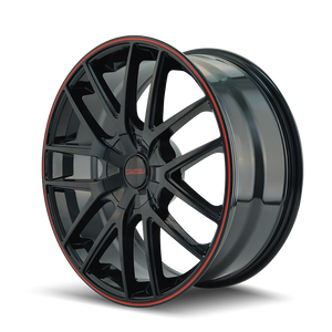 Touren TR60 Gloss black with red ring 20x8.5 +20 5x114.3|5x120mm 74.1mm - WheelWiz
