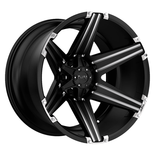 Tuff T12 Satin Black W/ Milled Spokes And Brushed Inserts 22x12 -45 8x165.1mm 125.1mm - WheelWiz