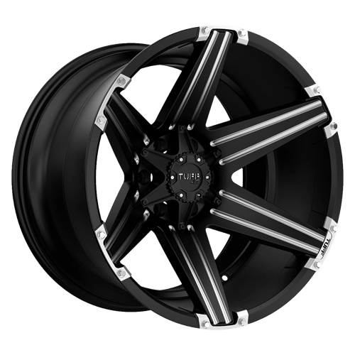 Tuff T12 Satin Black W/ Milled Spokes And Brushed Inserts 22x12 -45 6x139.7mm 108mm - WheelWiz