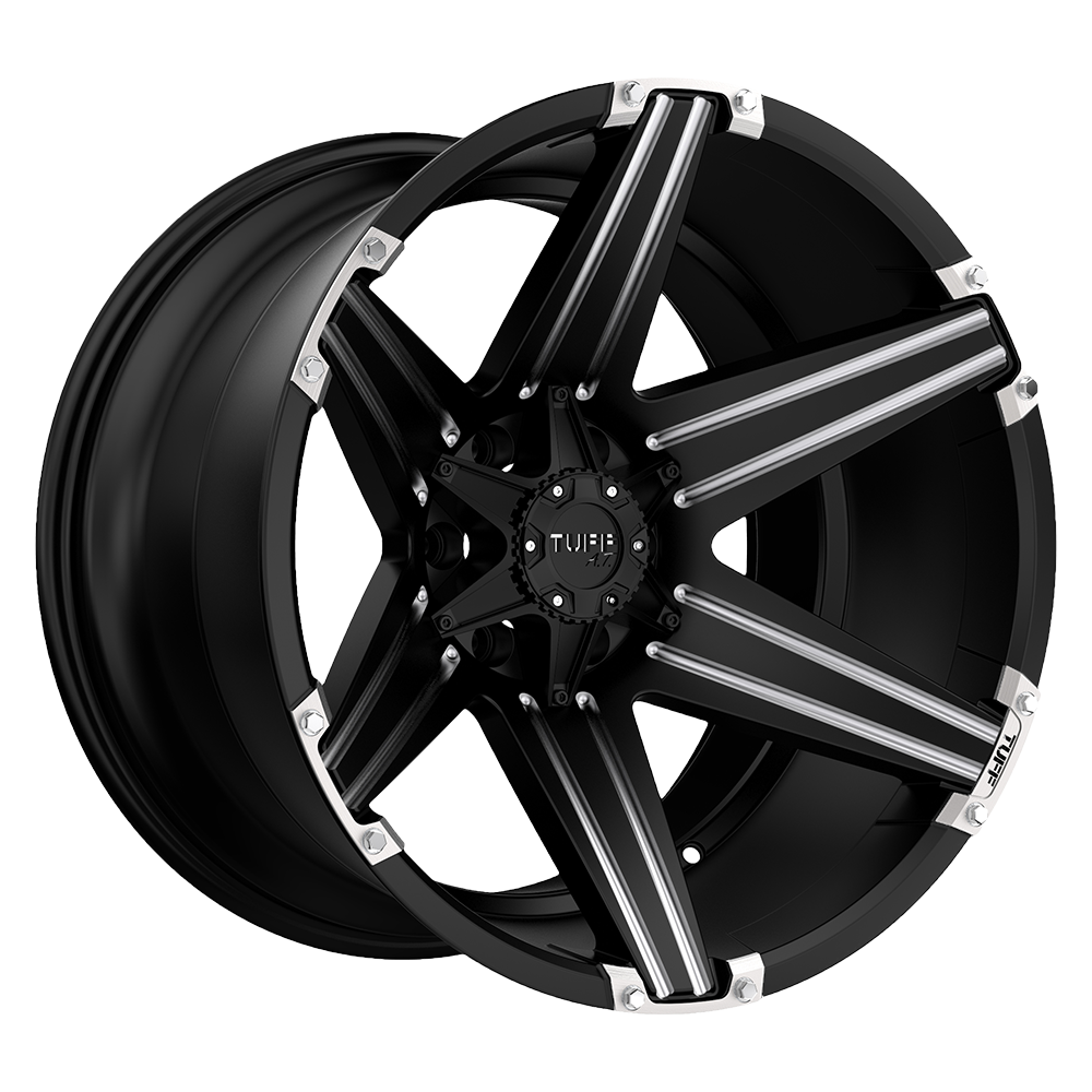 Tuff T12 Satin Black W/ Milled Spokes And Brushed Inserts 22x12 -45 6x139.7mm 108mm - WheelWiz