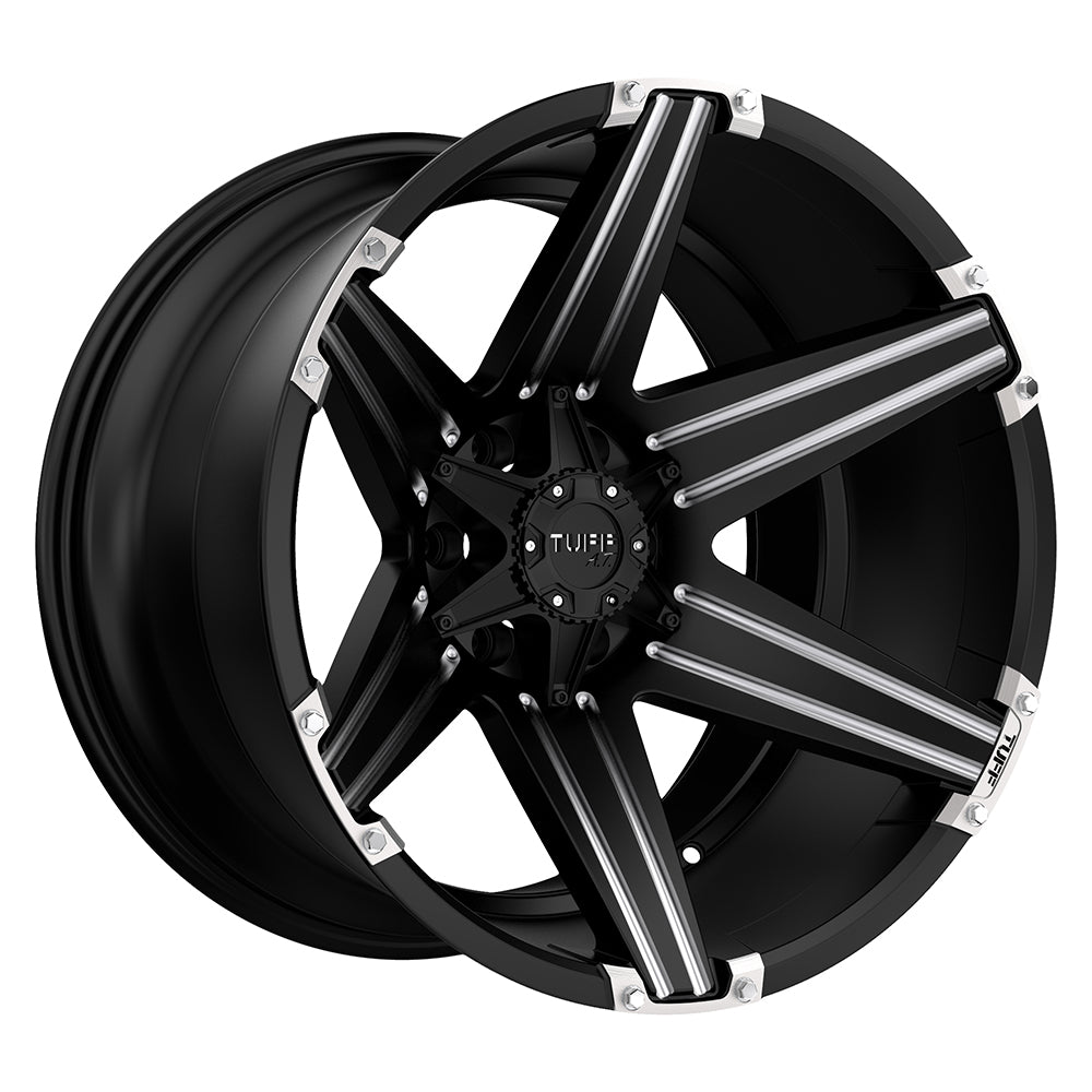 Tuff T12 Satin Black W/ Milled Spokes 26x12 -45 8x165.1mm 125.1mm - WheelWiz