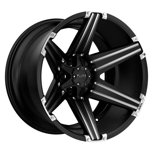 Tuff T12 Satin Black W/ Milled Spokes 22x12 -45 8x165.1mm 125.1mm - WheelWiz