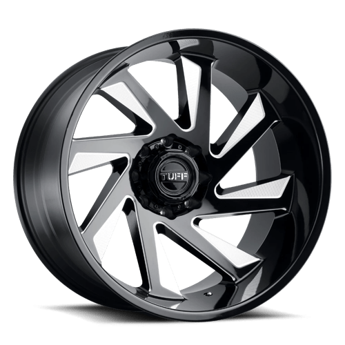 Tuff T1B Gloss Black W/ Milled Spokes 22x12 -45 5x127mm 71.5mm - Wheelwiz