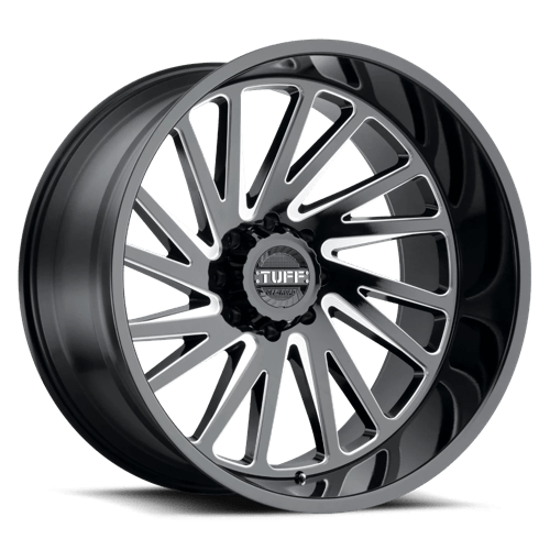 Tuff T2A Gloss Black W/ Milled Spokes 22x12 -45 8x165.1mm 122.4mm - Wheelwiz