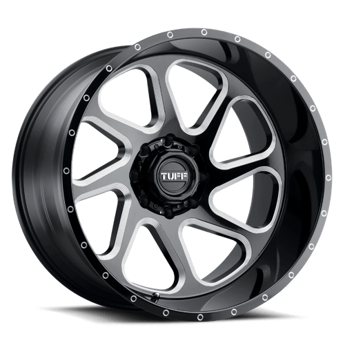 Tuff T2B Gloss Black W/ Milled Spokes 24x14 -72 6x139.7mm 112.1mm - Wheelwiz