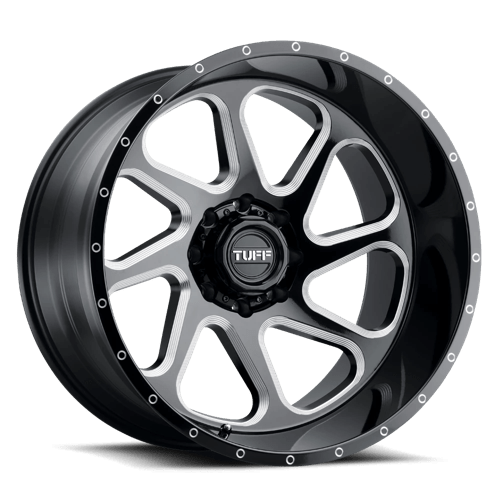Tuff T2B Gloss Black W/ Milled Spokes 22x12 -45 8x170mm 125.1mm - Wheelwiz