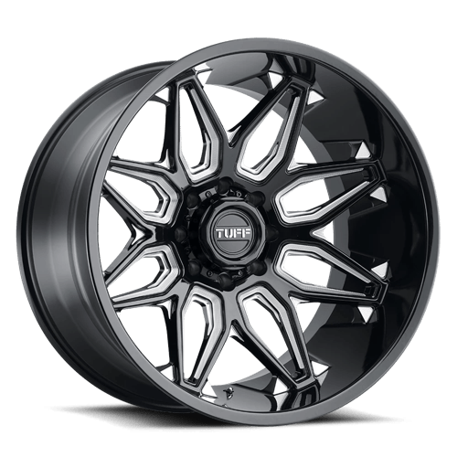 Tuff T3B Gloss Black W/ Milled Spokes 22x12 -45 8x165.1mm 125.1mm - Wheelwiz
