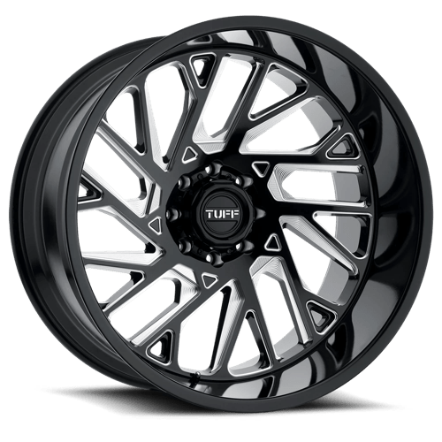 Tuff T4B Gloss Black W/ Milled Spokes 22x12 -45 5x127mm 71.5mm - Wheelwiz