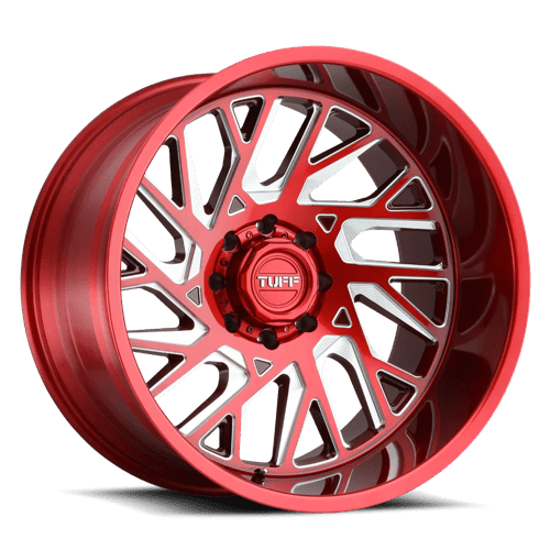 Tuff T4B Candy Red W/ Milled Spoke 22x12 -45 8x180mm 125.1mm - Wheelwiz