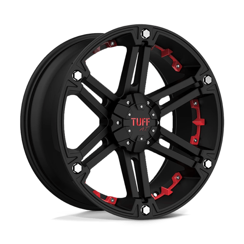 Tuff T01 Flat Black W/ Red Inserts 15x8 -13 6x139.7mm 108mm - Wheelwiz