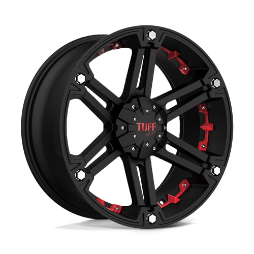 Tuff T01 Flat Black W/ Red Inserts 17x8 +10 5x139.7mm 108mm - Wheelwiz