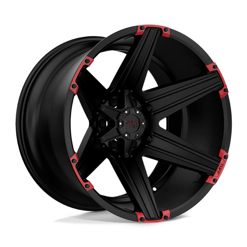 Tuff T12 Satin Black W/ Red Inserts 22x12 -45 6x139.7mm 108mm - Wheelwiz