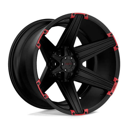 Tuff T12 Satin Black W/ Red Inserts 20x10 -19 6x139.7mm 106.1mm - Wheelwiz