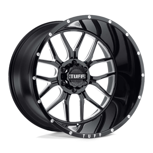 Tuff T23 Gloss Black W/ Milled Spokes 22x14 -76 6x139.7mm 112.1mm - Wheelwiz
