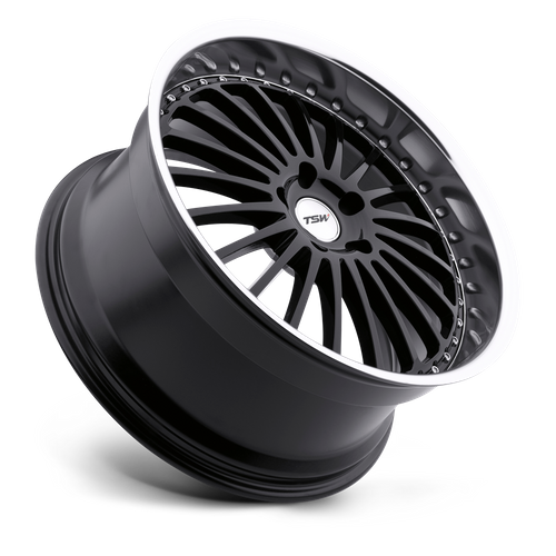 TSW SILVERSTONE Gloss Black W/ Mirror Cut Lip 17x8 +40 5x114.3mm 76.1mm