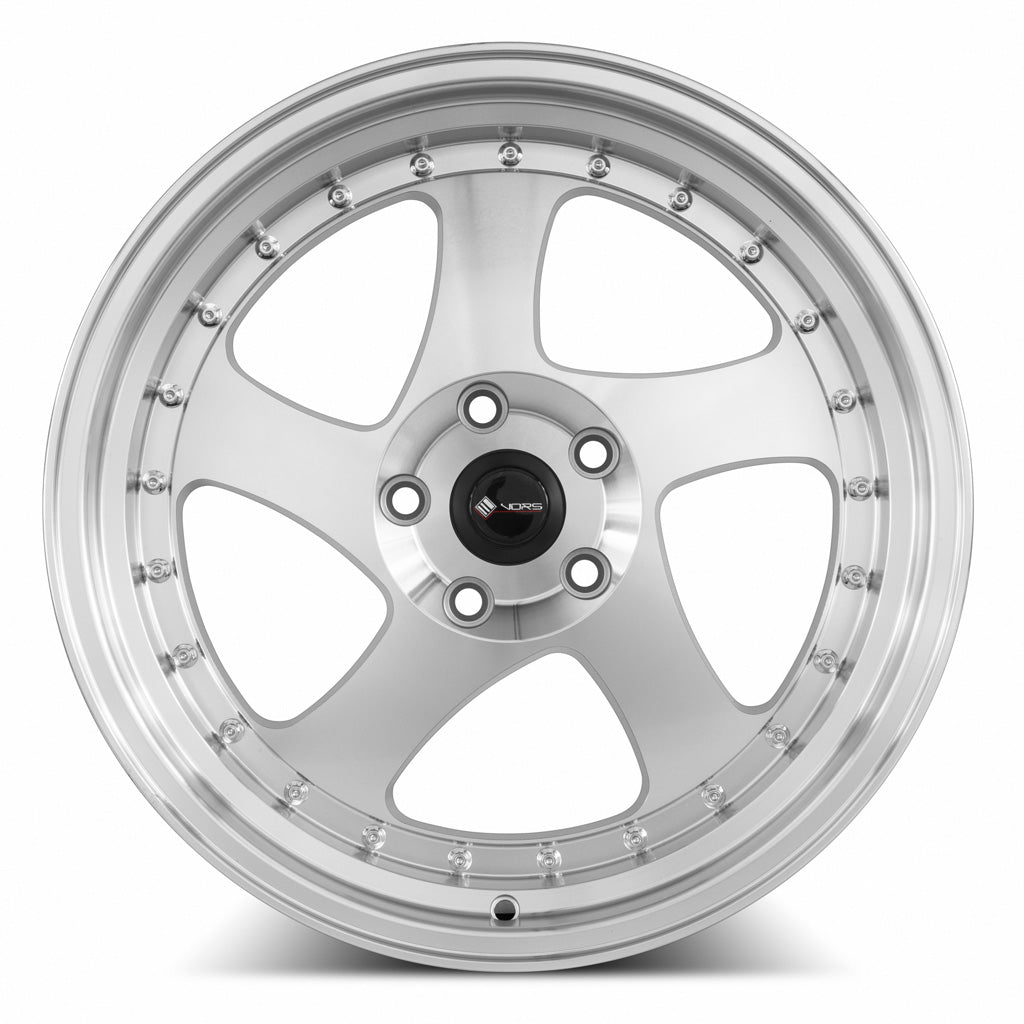 Vors VR2 Silver Machine Face Lip Chrome Rivet 18x9 +35 5x108mm 73.1mm