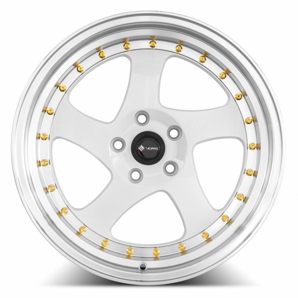 Vors VR2 White Machine Lip Gold Rivet 18x9 +35 5x114.3mm 73.1mm