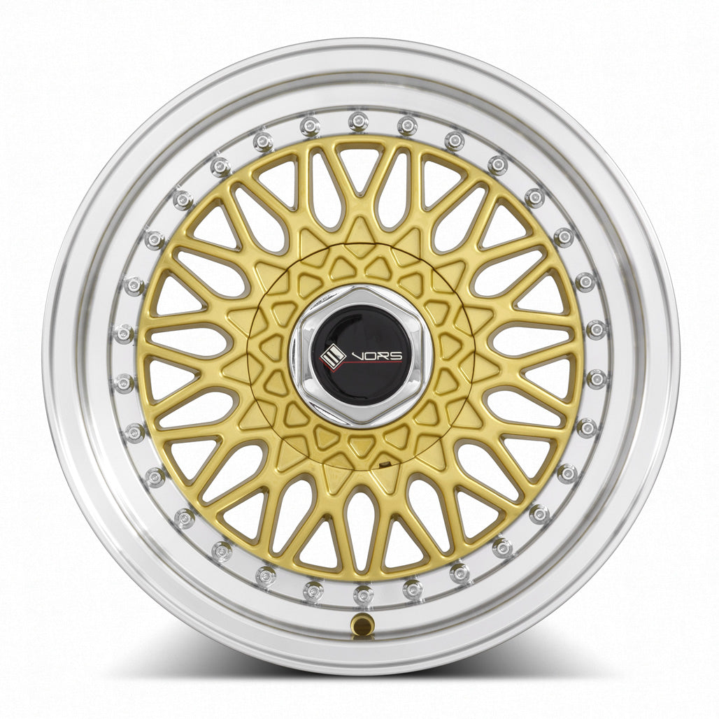 Vors VR3 Gold Machined Lip 15x8 +32 4x100|4x114.3mm 73.1mm - Wheelwiz