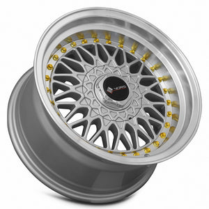 Vors VR3 Silver Machine Lip Gold Rivet 16x8 +20 5x112mm 73.1mm - WheelWiz